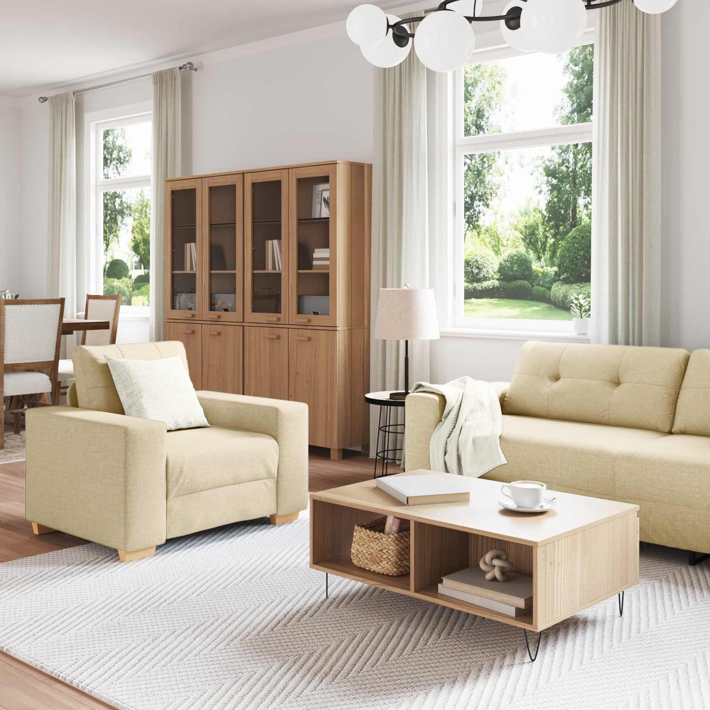vidaXL Καναπές 3 pcs Κρεμ 221 x 80 x 80 εκ Ύφασμα μείγματος λινών