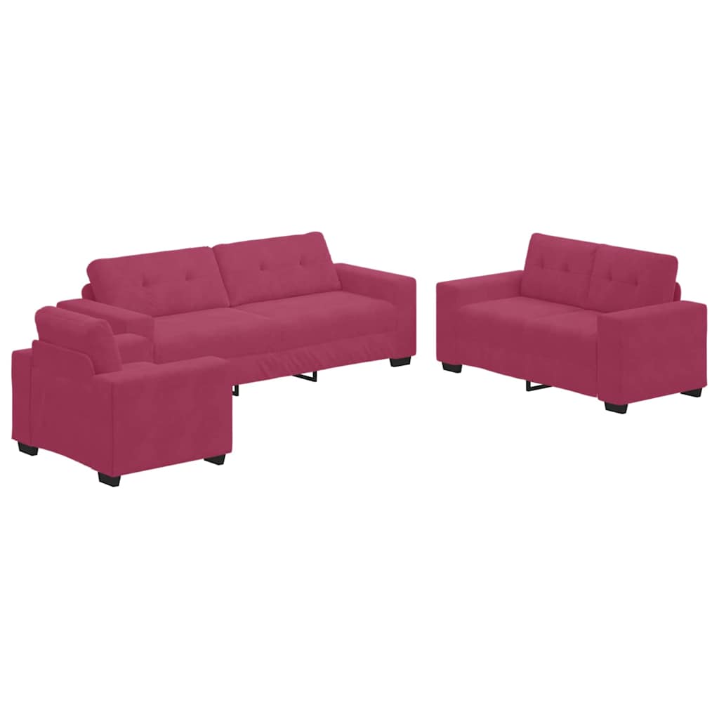 vidaXL Σετ Καναπέ 3 pcs Κόκκινο Άνεμο 221 x 80 x 80 εκ Βελούδο