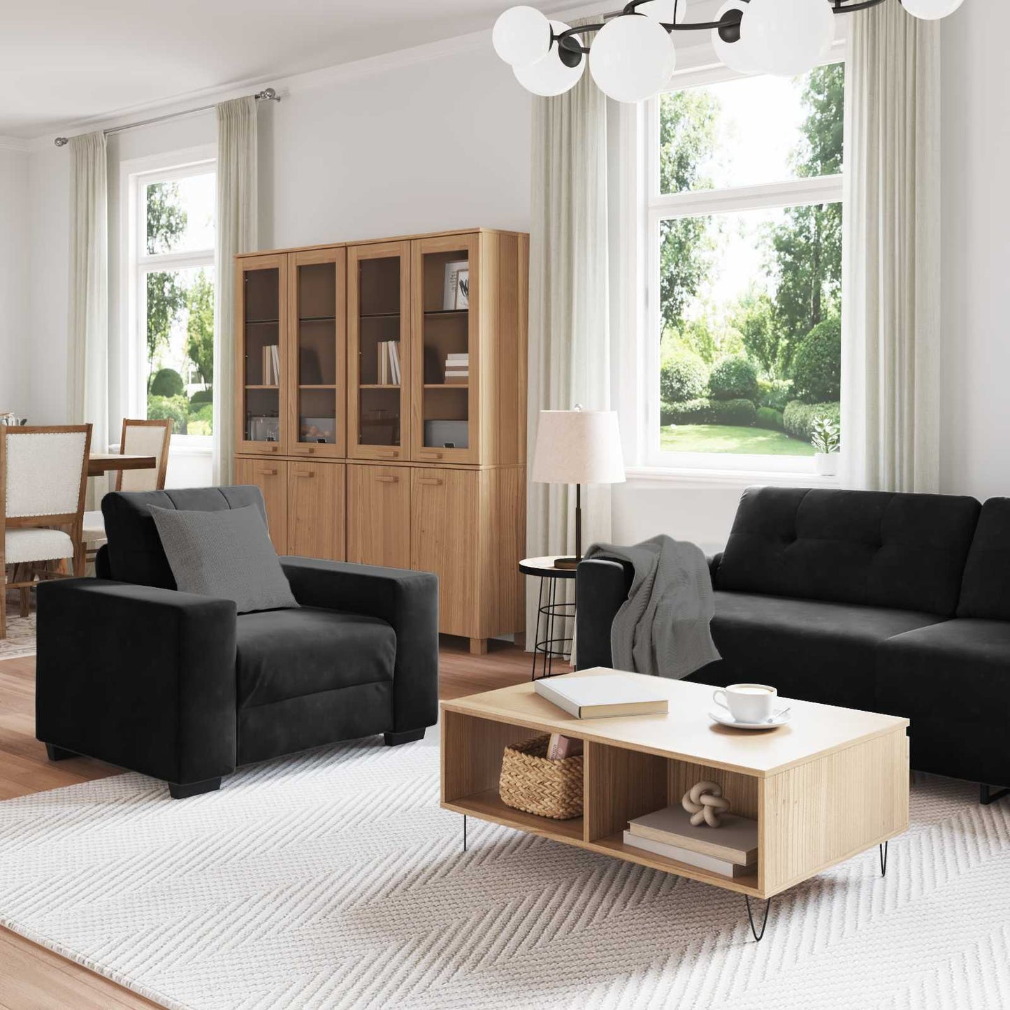 vidaXL Σετ Καναπέ 3 pcs Μαύρο 221 x 80 x 80 εκ Βελούδο