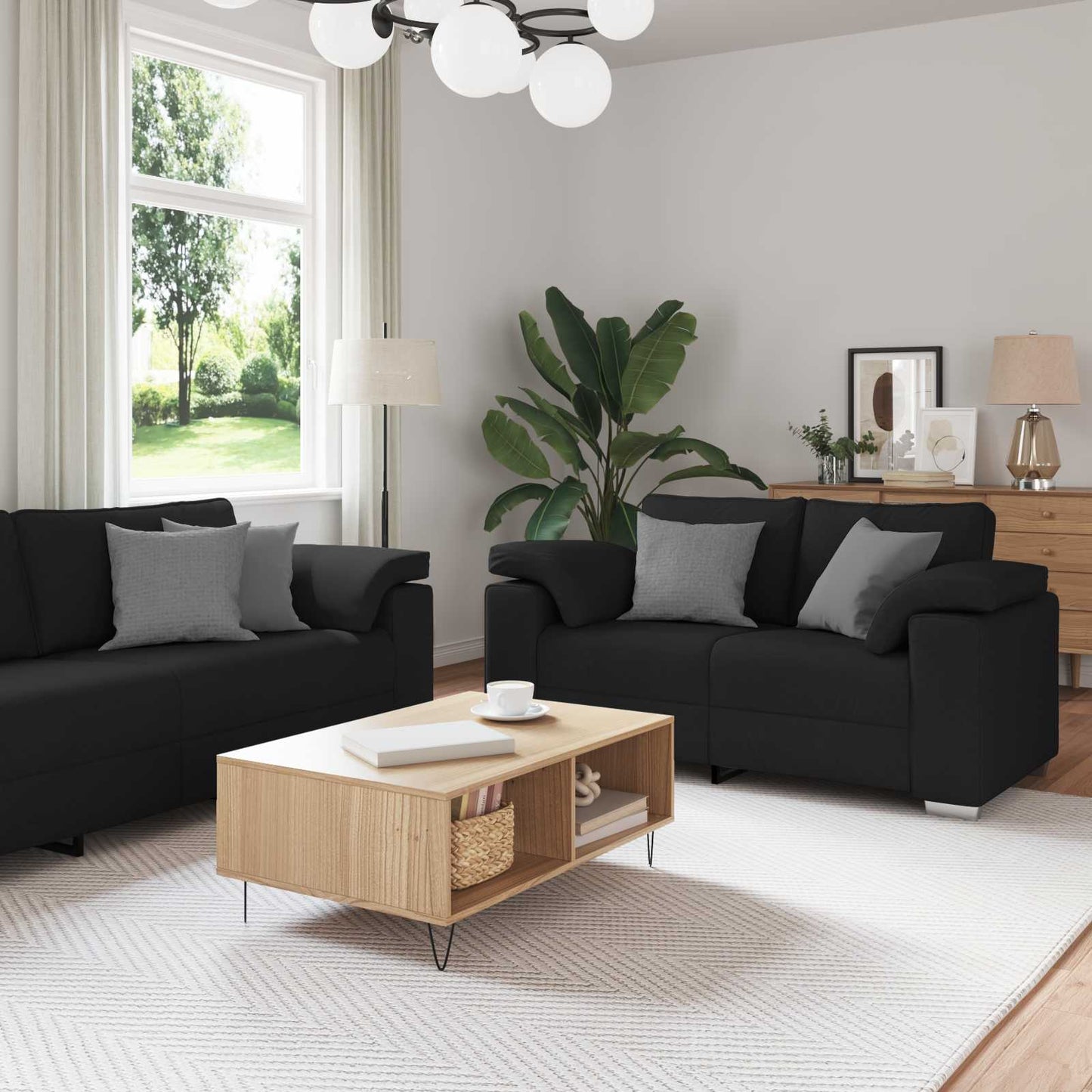 vidaXL Καναπές 3 pcs Μαύρο 219 x 80 x 82 εκ Ύφασμα μείγματος λινών