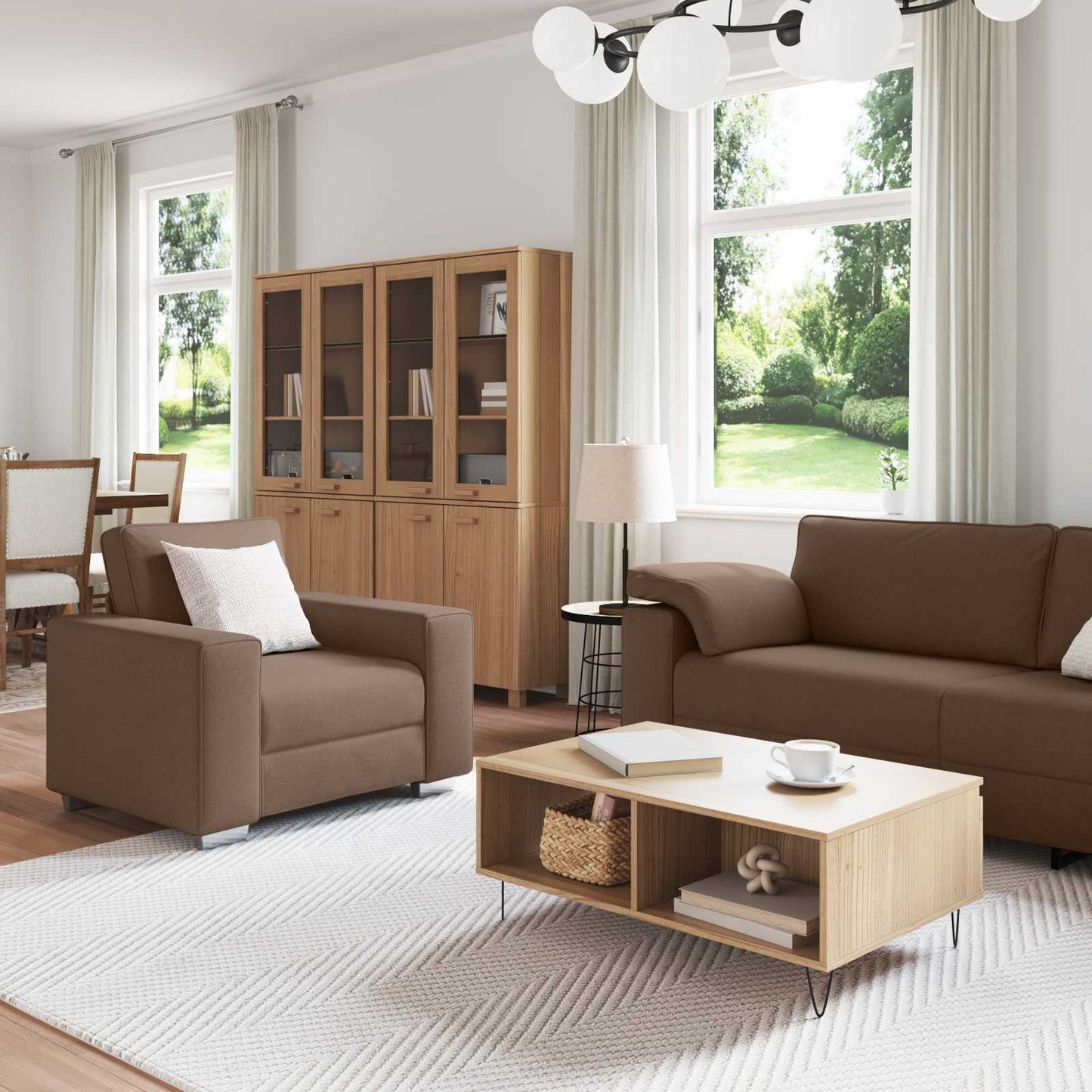 vidaXL Καναπές 3 pcs Καφέ 219 x 80 x 82 εκ Ύφασμα μείγματος λινών