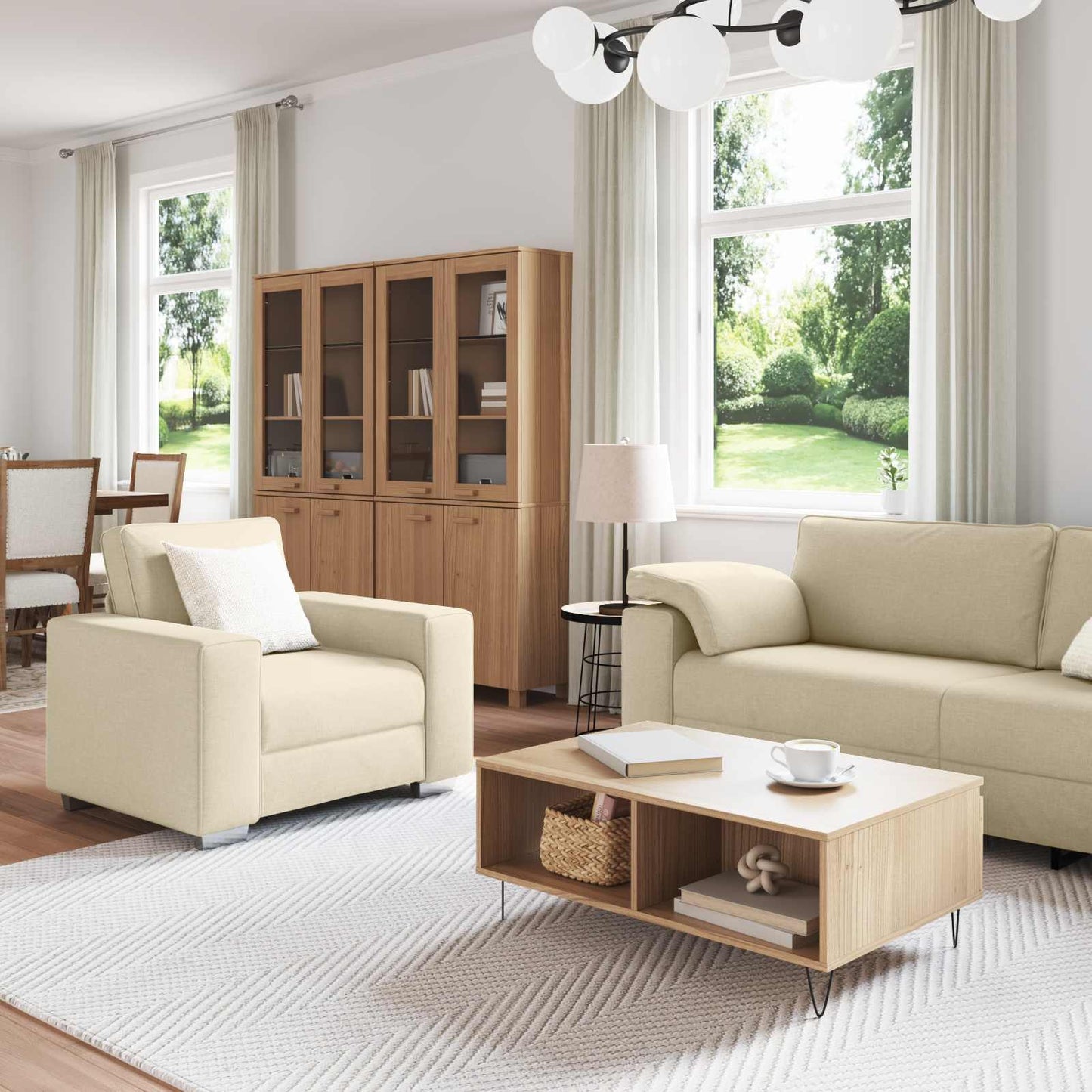 vidaXL Καναπές 3 pcs Κρεμ 219 x 80 x 82 εκ Ύφασμα μείγματος λινών