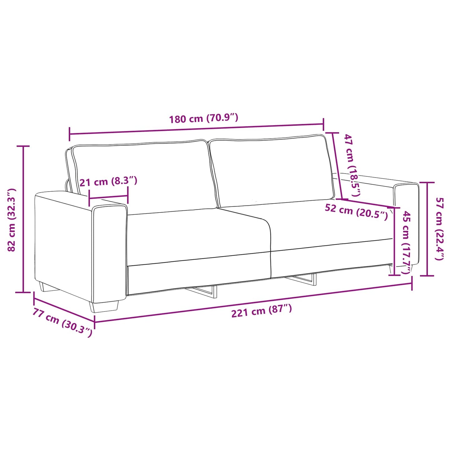 vidaXL Καναπές 2 pcs Μπεζ 221 x 80 x 82 εκ Ύφασμα μείγματος λινών