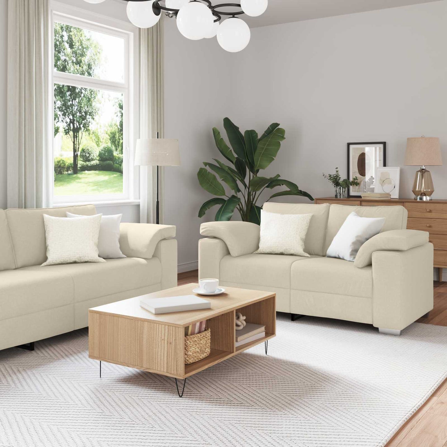 vidaXL Καναπές 2 pcs Μπεζ 219 x 80 x 82 εκ Ύφασμα μείγματος λινών