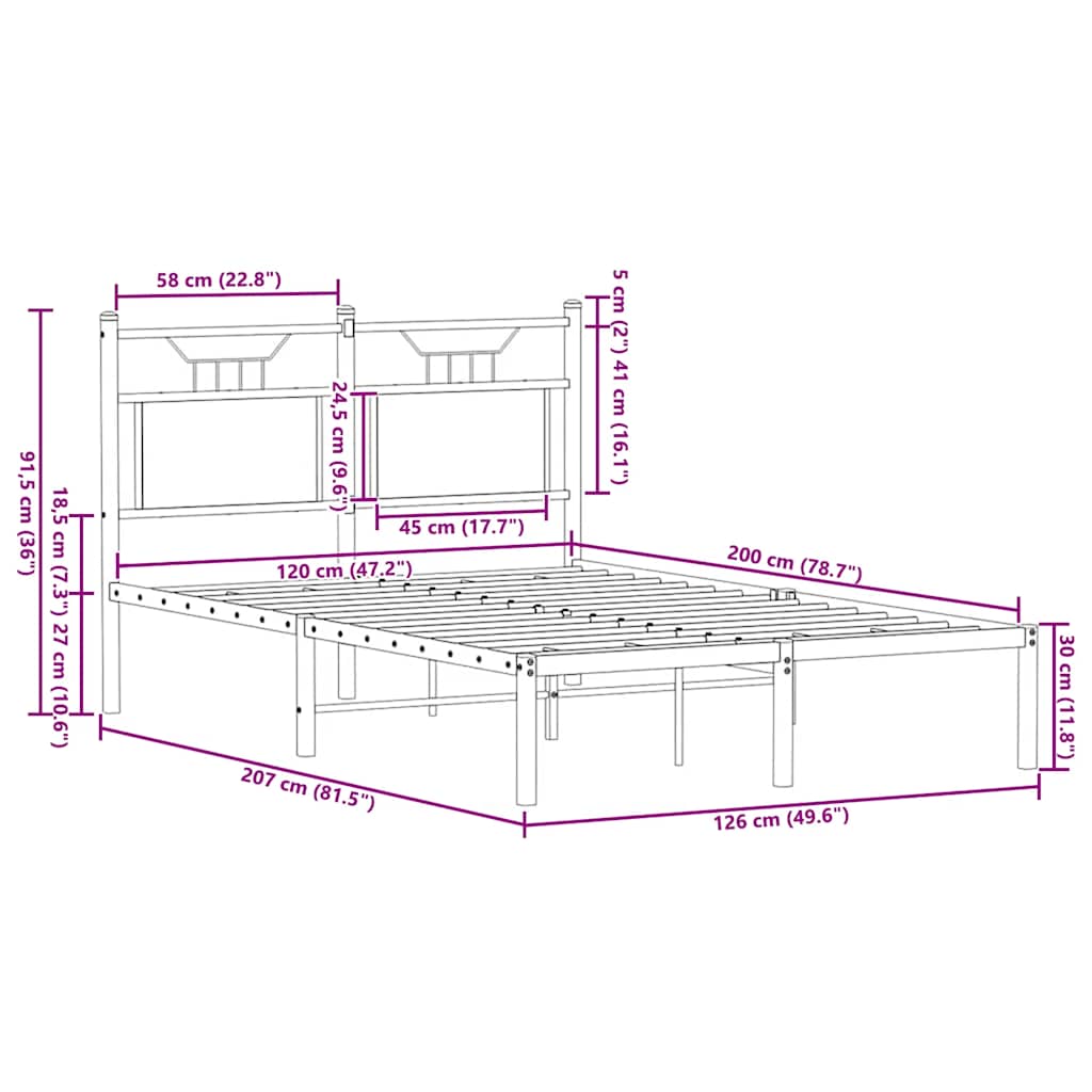 vidaXL Πλαίσιο Κρεβατιού Χωρ. Στρώμα Καπνιστή Δρυς 120x200εκ. Επ. Ξύλο
