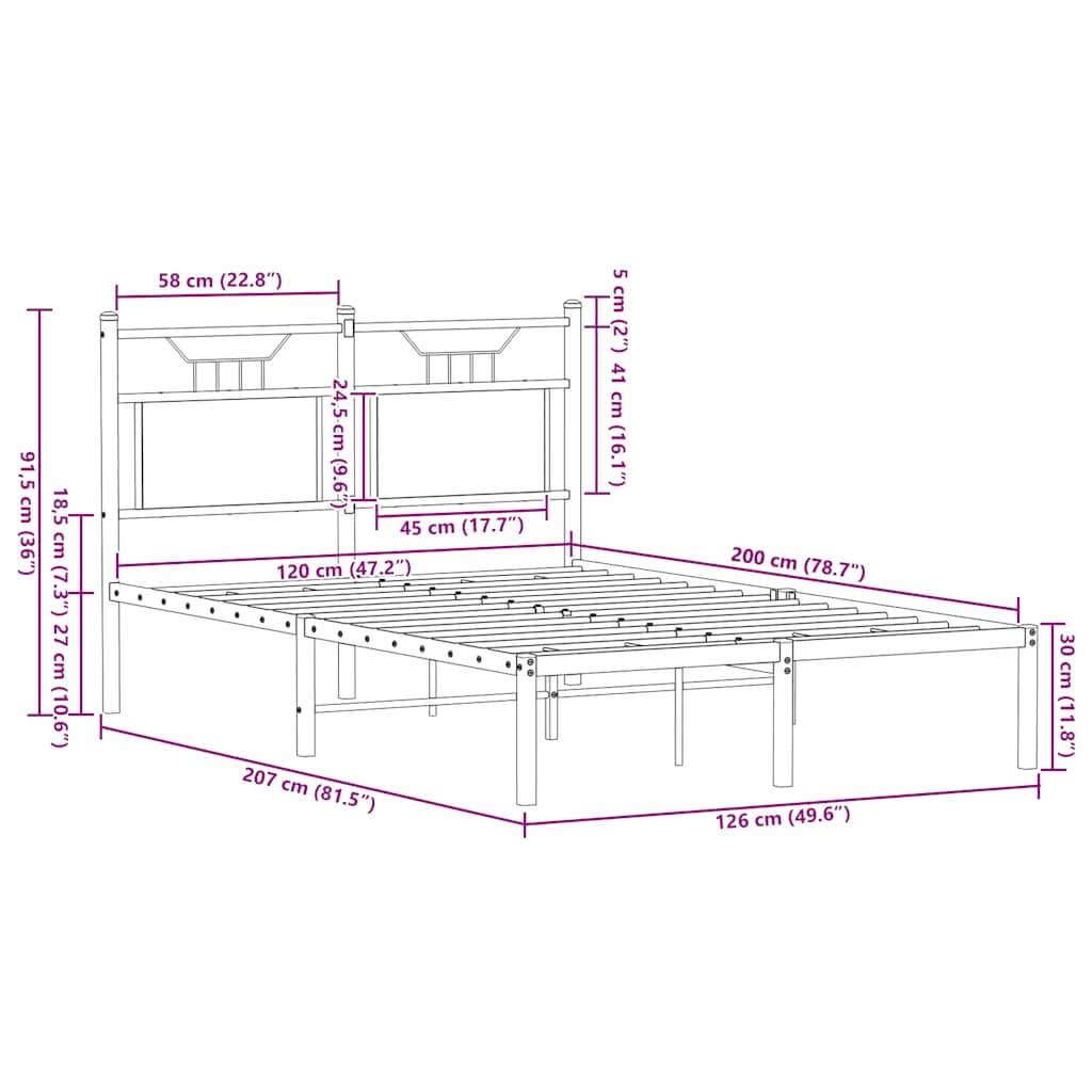 vidaXL Πλαίσιο Κρεβατιού Χωρ. Στρώμα Sonoma Δρυς 120x200εκ. Επ. Ξύλο