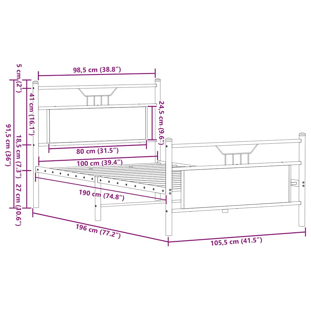 vidaXL Πλαίσιο Κρεβατιού Χωρ. Στρώμα Sonoma Δρυς 100x190 εκ Επ. Ξύλο