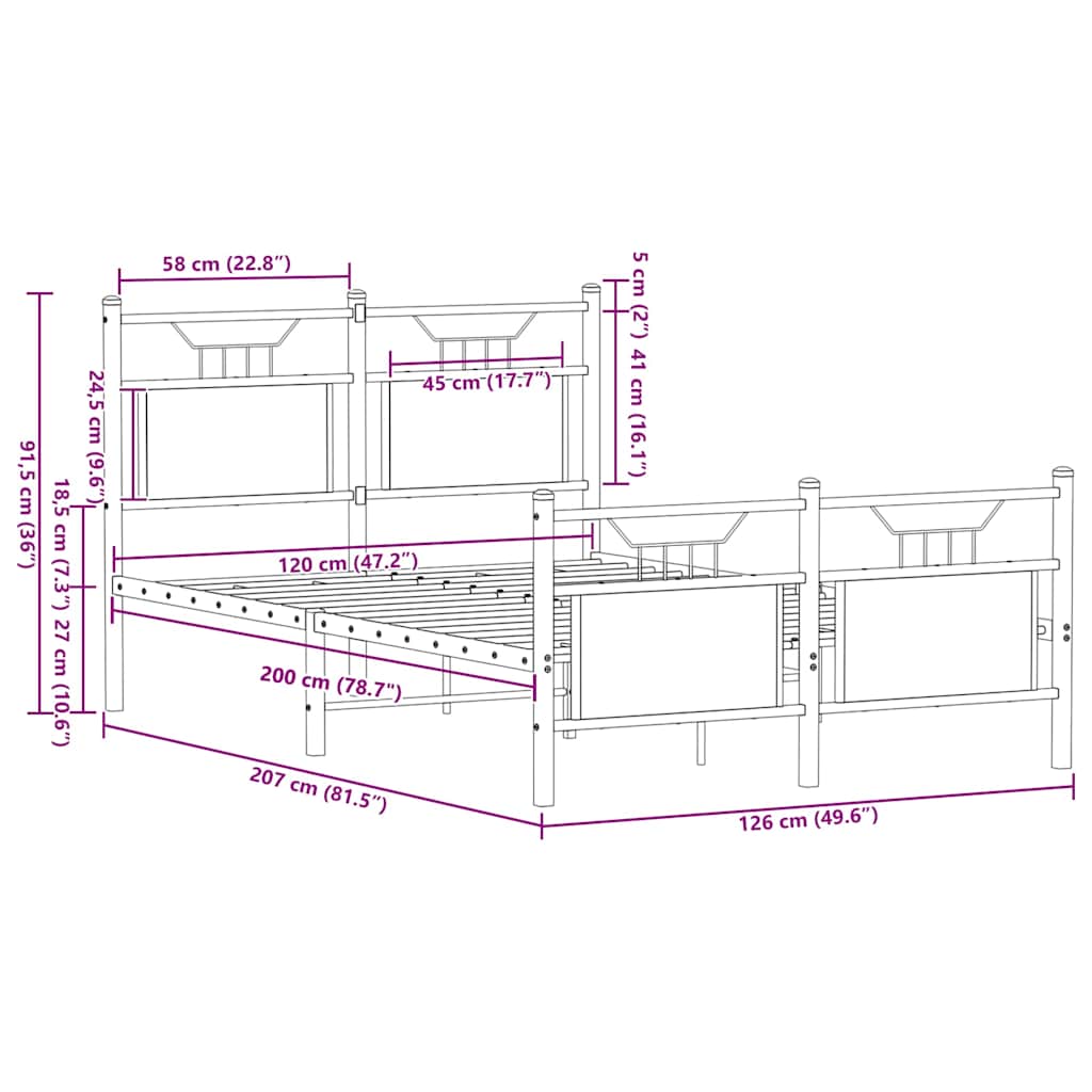 vidaXL Πλαίσιο Κρεβατιού Χωρ. Στρώμα Sonoma Δρυς 120x200εκ. Επ. Ξύλο