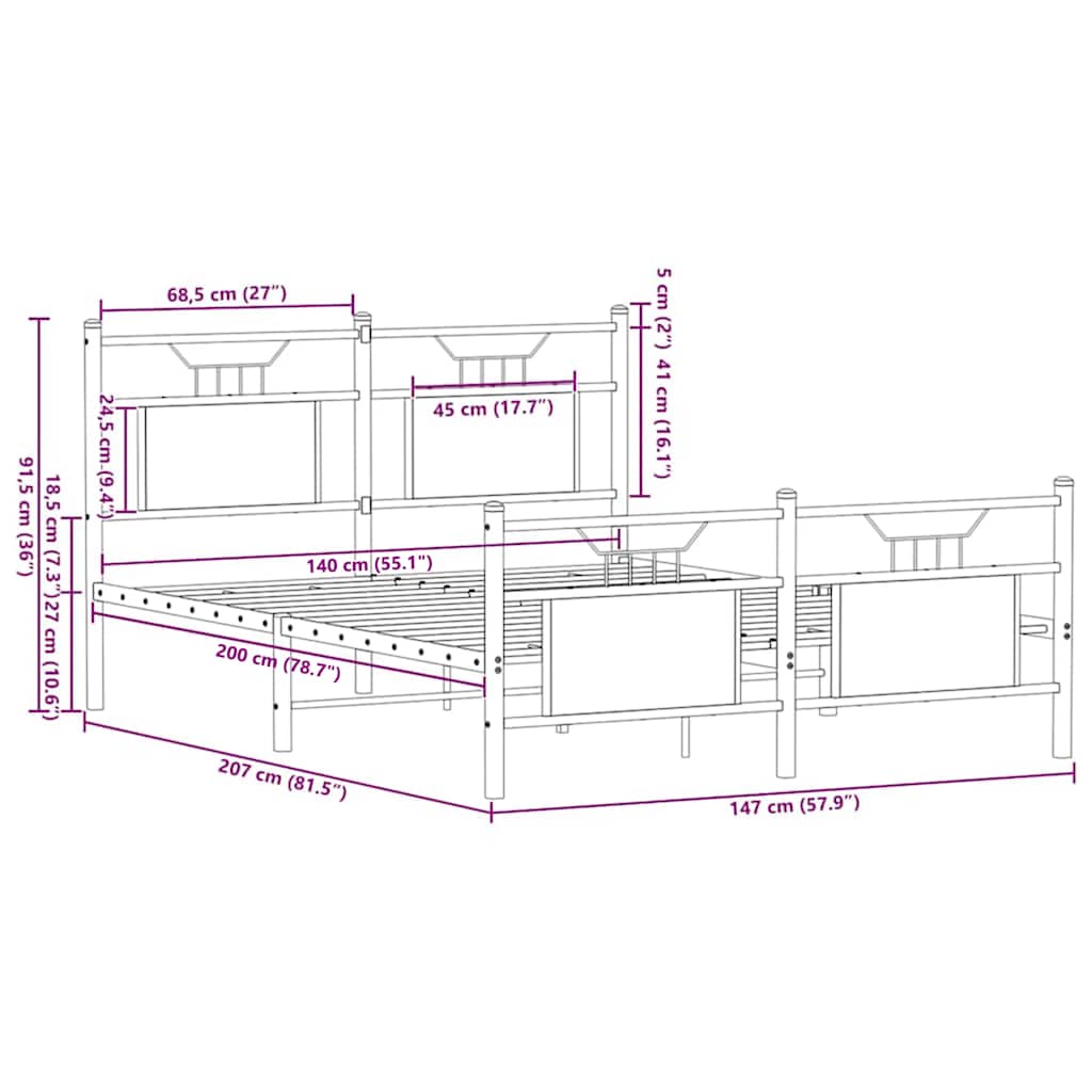 vidaXL Πλαίσιο Κρεβατιού Χωρ. Στρώμα Sonoma Δρυς 140x200εκ. Επ. Ξύλο