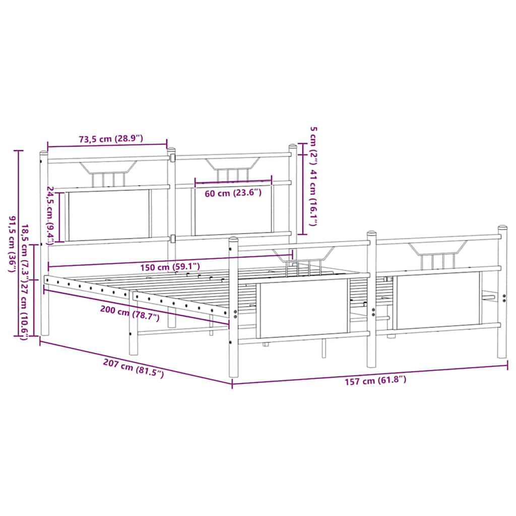 vidaXL Πλαίσιο Κρεβατιού Χωρ. Στρώμα Sonoma Δρυς 150x200εκ. Επ. Ξύλο