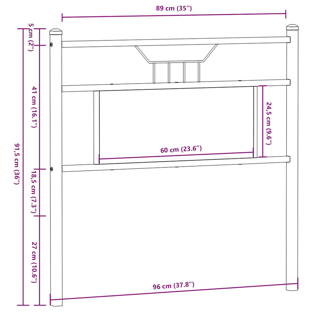 vidaXL Κεφαλάρι Sonoma Δρυς 90 εκ. Επεξεργασμένο Ξύλο/Ατσάλι