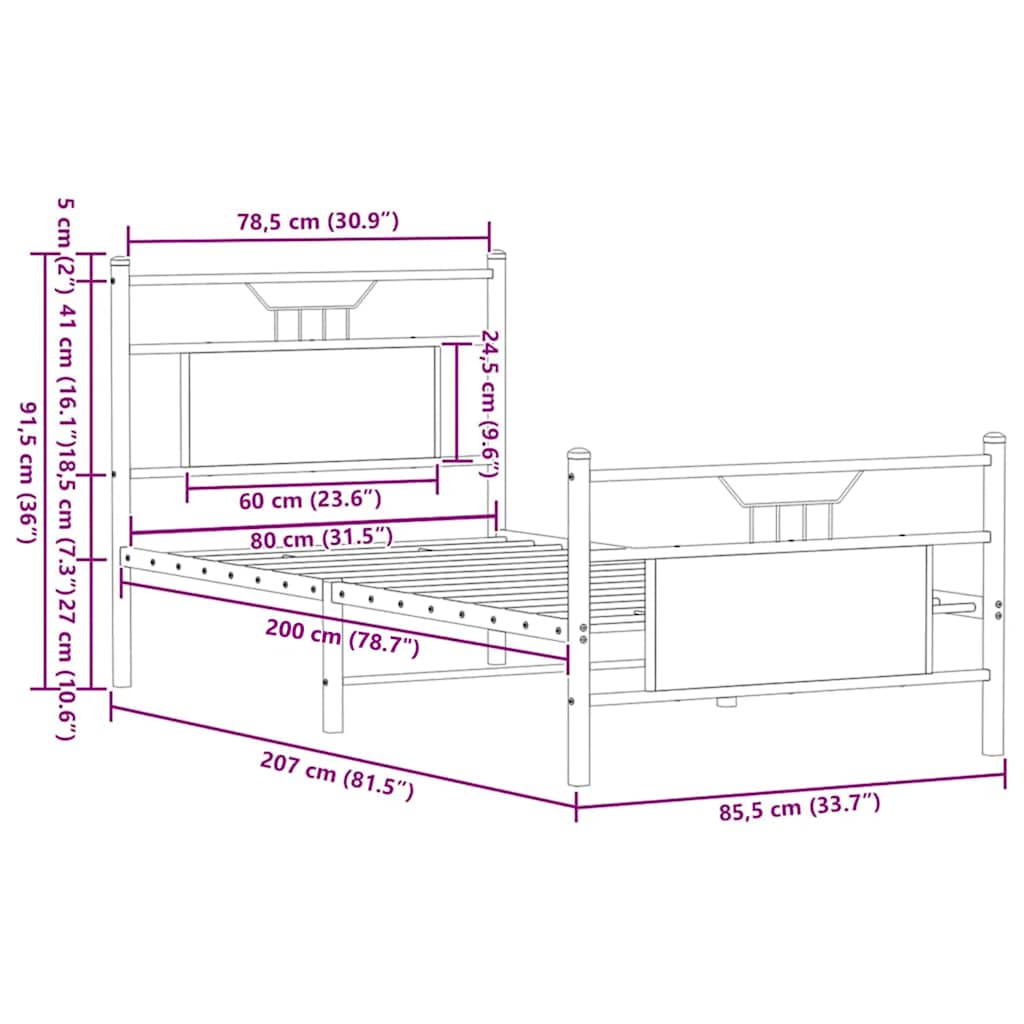 vidaXL Πλαίσιο Κρεβ. Χωρ. Στρώμα Καφέ Δρυς 80x200 εκ. Επεξ. Ξύλο