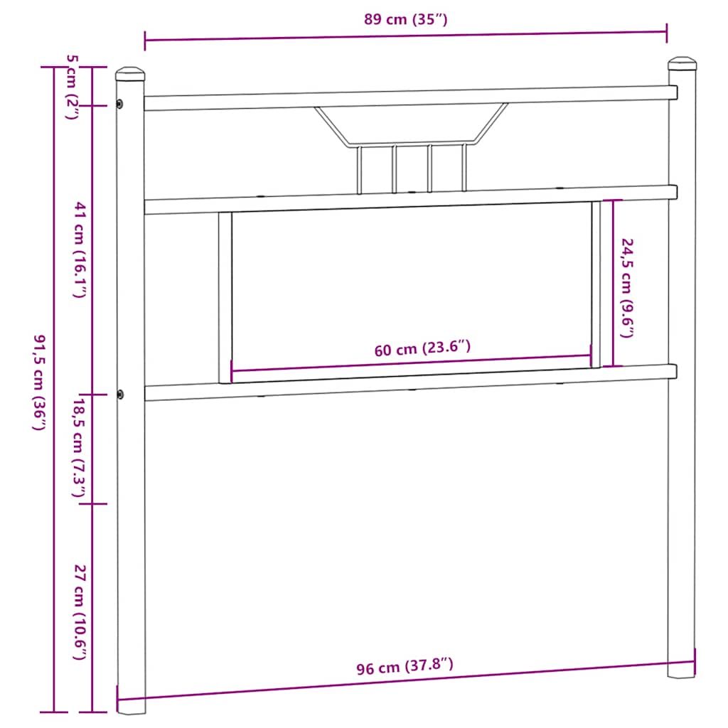 vidaXL Κεφαλάρι Καφέ Δρυς 90 εκ. Επεξεργασμένο Ξύλο/Ατσάλι