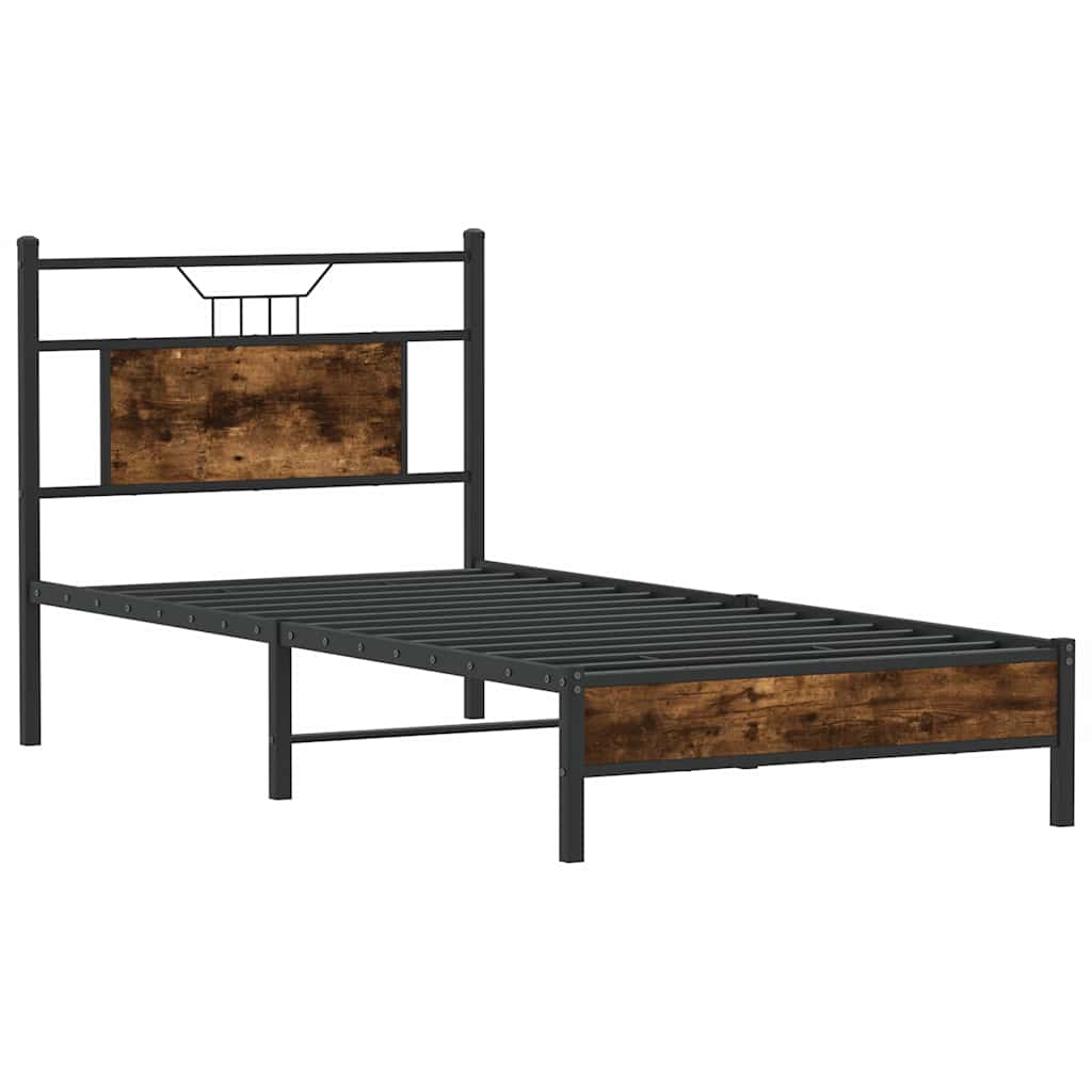 vidaXL Πλαίσιο Κρεβ. Χωρ. Στρώμα Καπνιστή Δρυς 90x200 εκ. Επεξ. Ξύλο