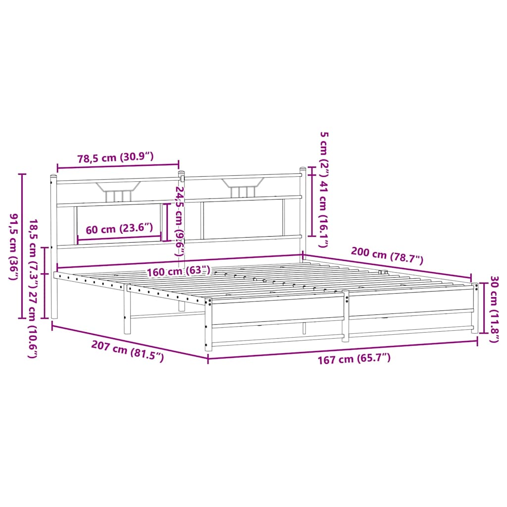 vidaXL Πλαίσιο κρεβατιού χωρίς στρώμα 160x200 εκ. Επεξεργασμένο Ξύλο