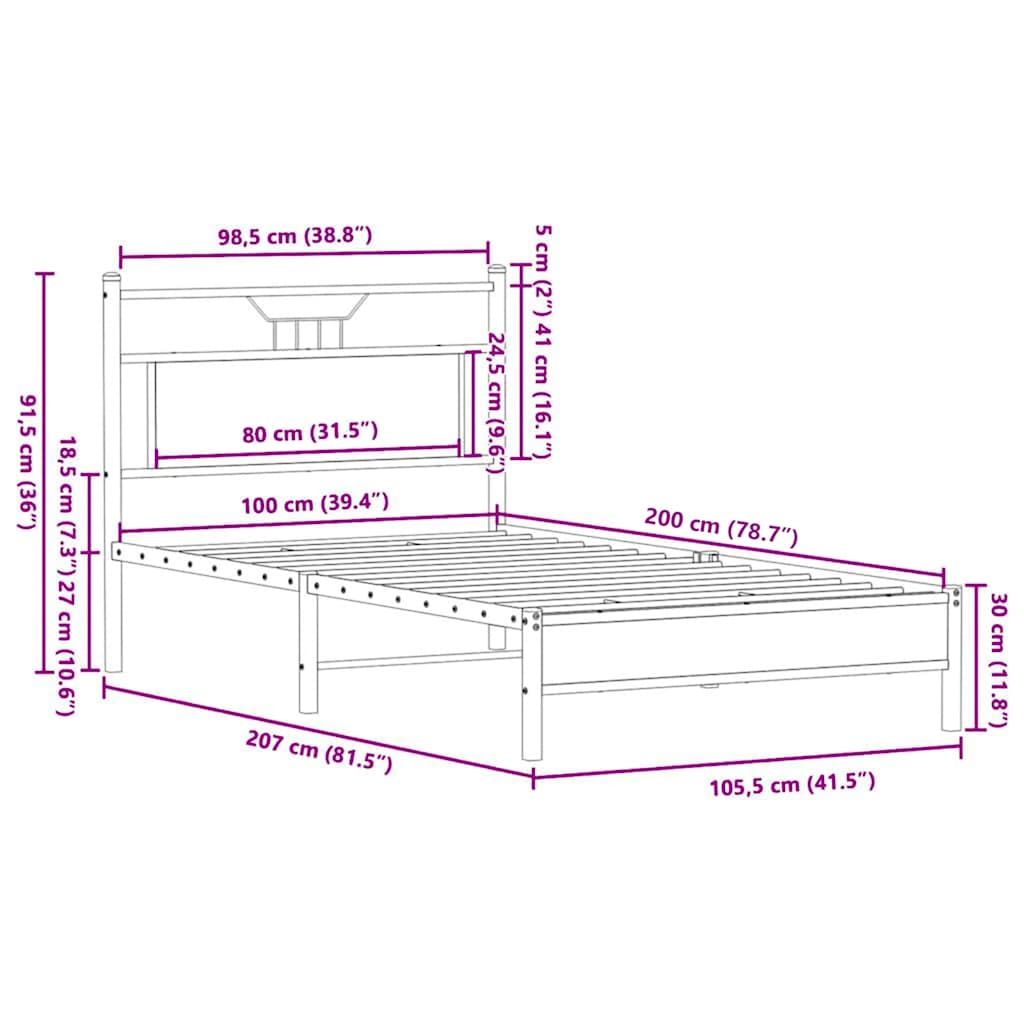 vidaXL Πλαίσιο Κρεβατιού Χωρ. Στρώμα Sonoma Δρυς 100x200εκ Επ. Ξύλο