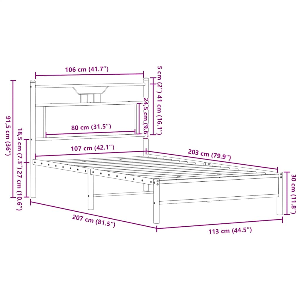 vidaXL Πλαίσιο Κρεβατιού Χωρ. Στρώμα Sonoma Δρυς 107x203 εκ. Επ. Ξύλο
