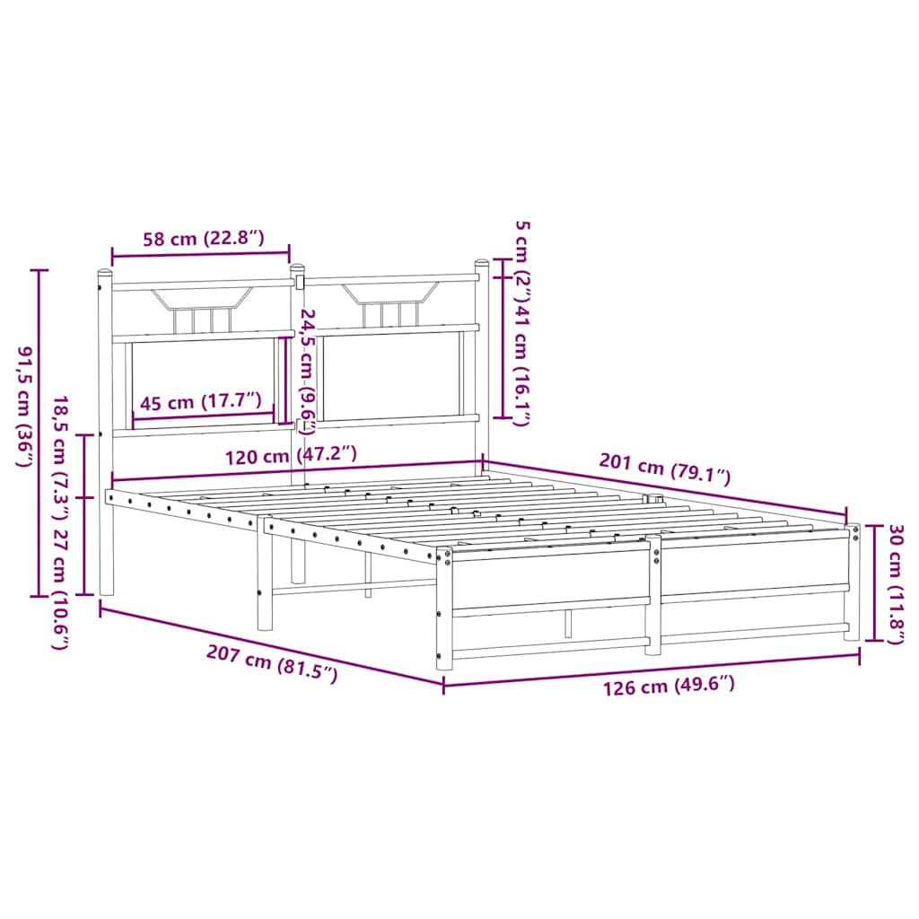 vidaXL Πλαίσιο Κρεβατιού Χωρ. Στρώμα Sonoma Δρυς 120x200εκ. Επ. Ξύλο