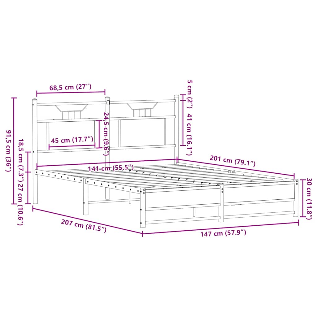 vidaXL Πλαίσιο Κρεβατιού Χωρ. Στρώμα Sonoma Δρυς 140x200εκ. Επ. Ξύλο