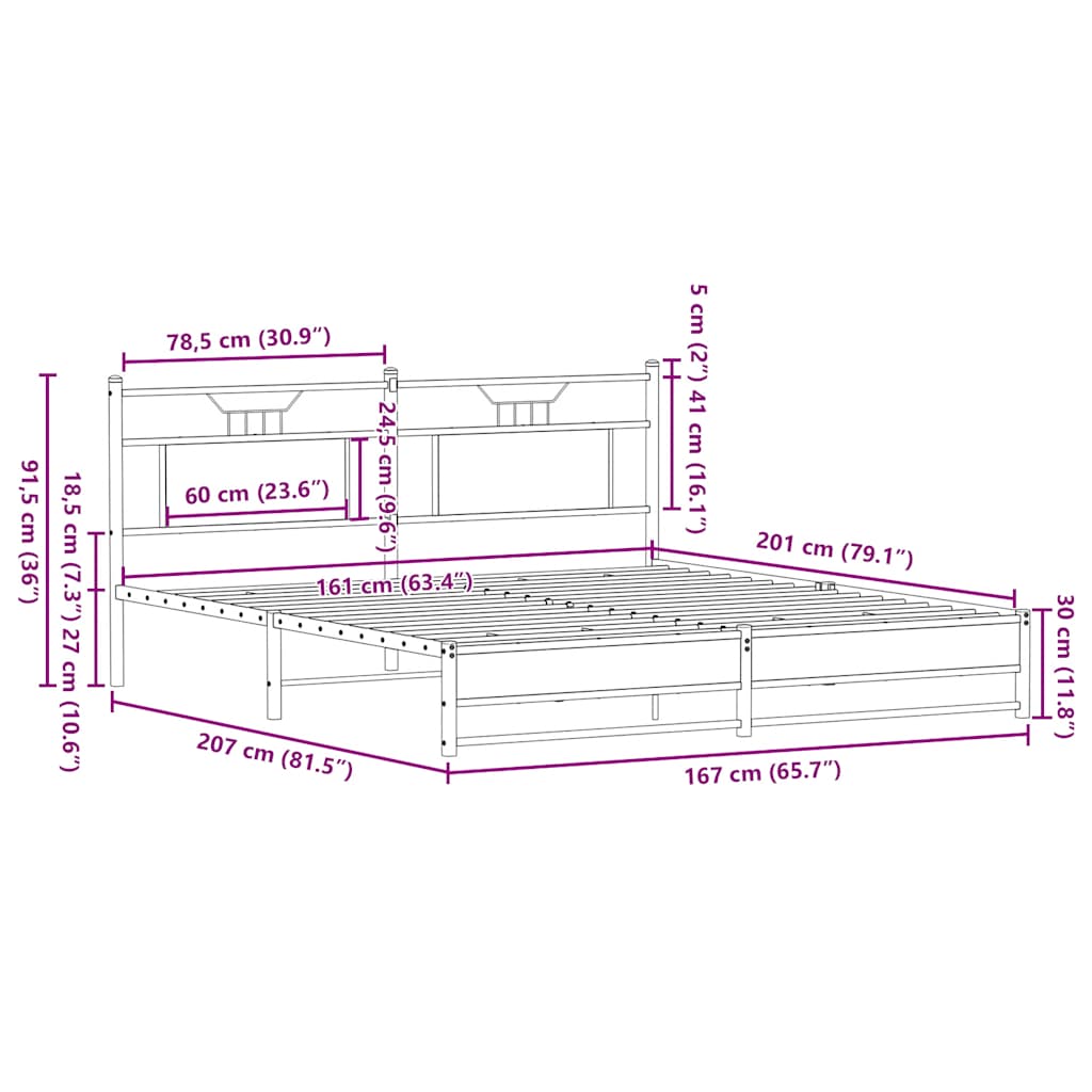 vidaXL Πλαίσιο Κρεβατιού Χωρ. Στρώμα Sonoma Δρυς 160x200 εκ. Επ. Ξύλο