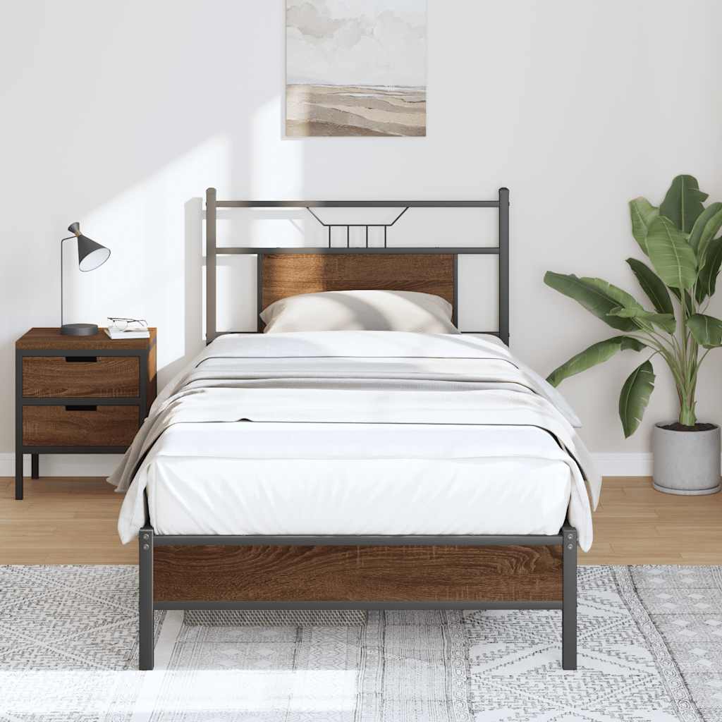 vidaXL Πλαίσιο Κρεβατιού Χωρ. Στρώμα Καφέ Δρυς 75x190εκ Επεξ. Ξύλο