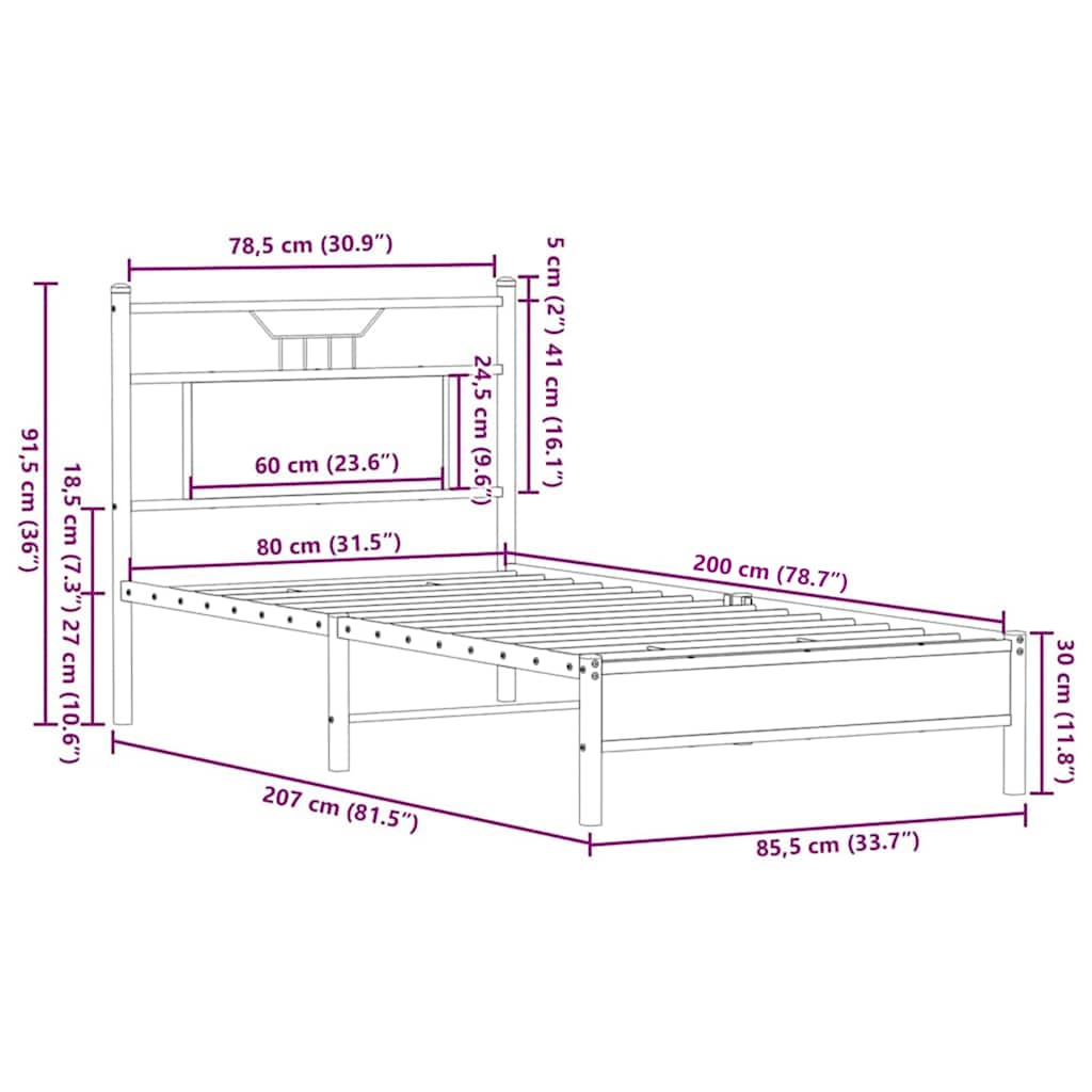 vidaXL Πλαίσιο Κρεβ. Χωρ. Στρώμα Καφέ Δρυς 80x200 εκ. Επεξ. Ξύλο