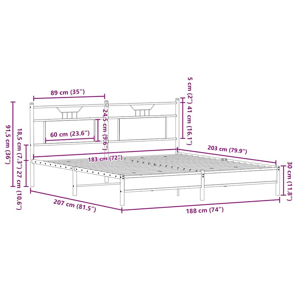 vidaXL Πλαίσιο Κρεβατιού Χωρ. Στρώμα Καφέ Δρυς 183x203 εκ Επεξ. Ξύλο