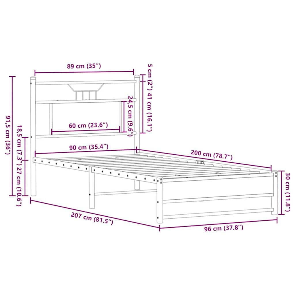 vidaXL Πλαίσιο Κρεβ. Χωρ. Στρώμα Καφέ Δρυς 90x200 εκ. Επεξ. Ξύλο