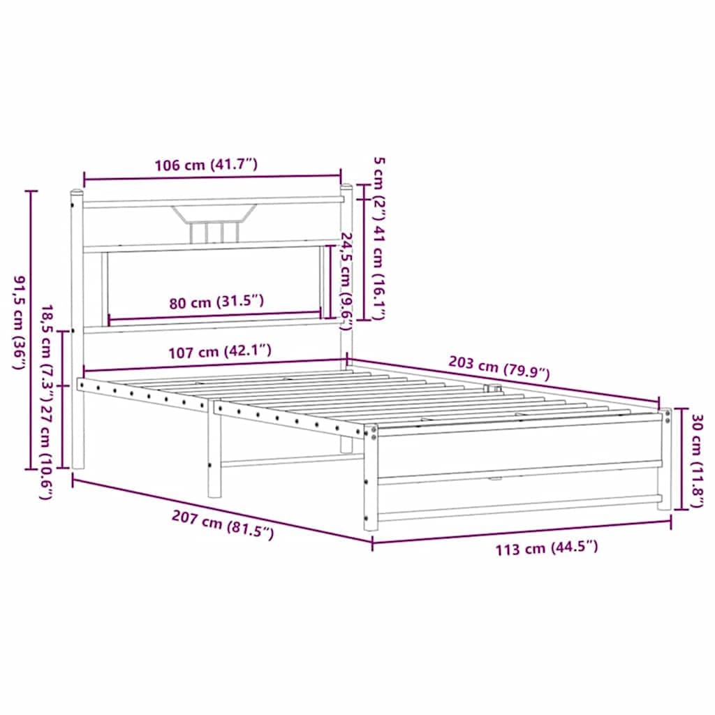 vidaXL Πλαίσιο Κρεβατιού Χωρ. Στρώμα Καφέ Δρυς 107x203 εκ Επεξ. Ξύλο