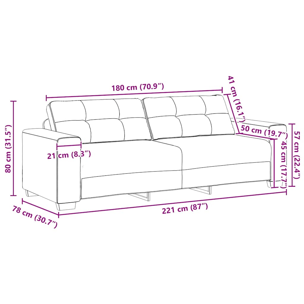 vidaXL Τριθέσιος Καναπές Ανοιχτό Γκρι 220x78x80 εκ. Βελούδο