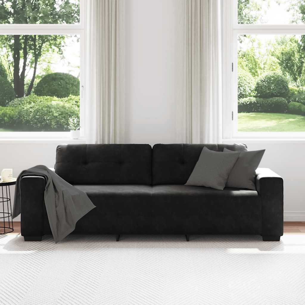 vidaXL Τριθέσιος Καναπές Μαύρος Βελούδινος 220x78x80 εκ.