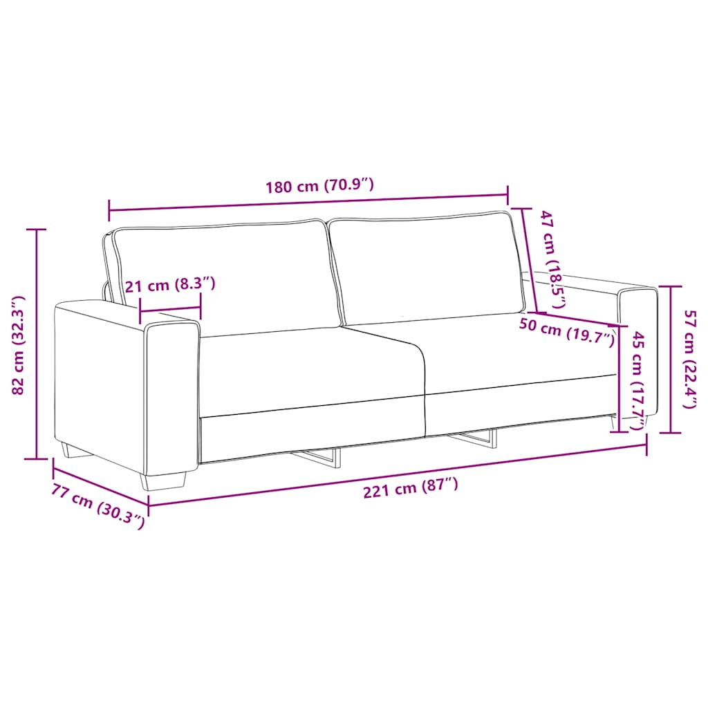 vidaXL Τριθέσιος Καναπές Ανοιχτό Γκρι 220x77x82 εκ. Ύφασμα