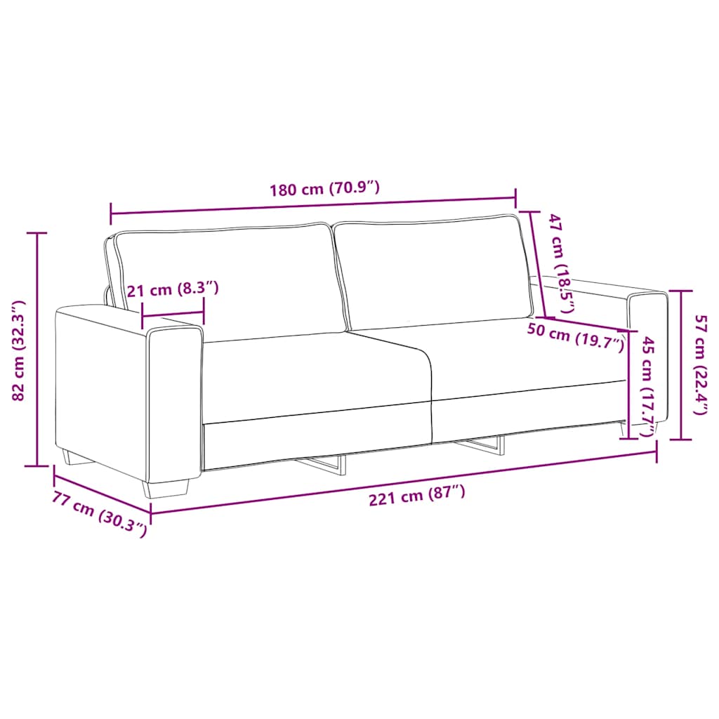 vidaXL Τριθέσιος Καναπές Σκούρο Γκρι 220x77x82 εκ. Ύφασμα