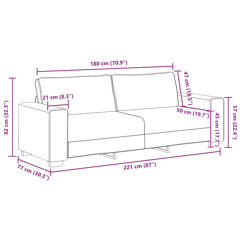 vidaXL Τριθέσιος Καναπές Καφέ 220x77x82 εκ. Ύφασμα