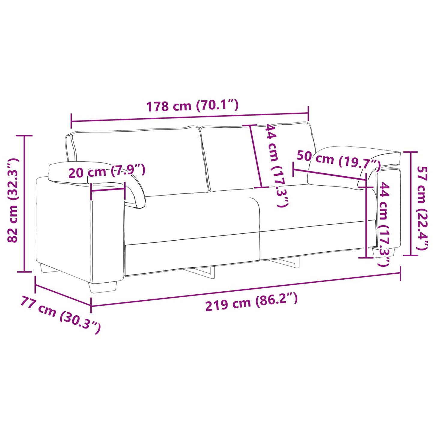 vidaXL 3-Θέσιος καναπές Ανοιχτό γκρι 220 cm ύφασμα
