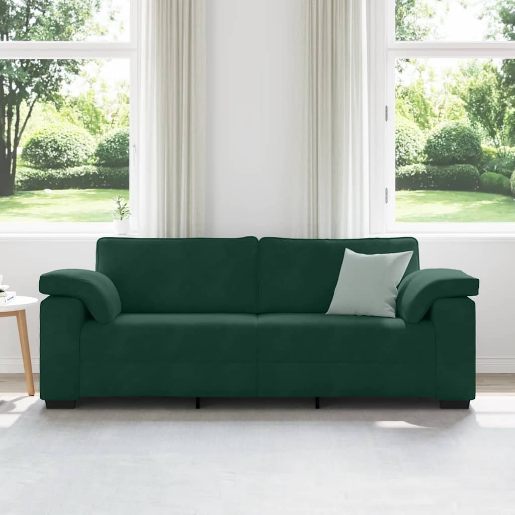 vidaXL Τριθέσιος Καναπές Σκούρο Πράσινο 220x77x82 εκ. Βελούδο