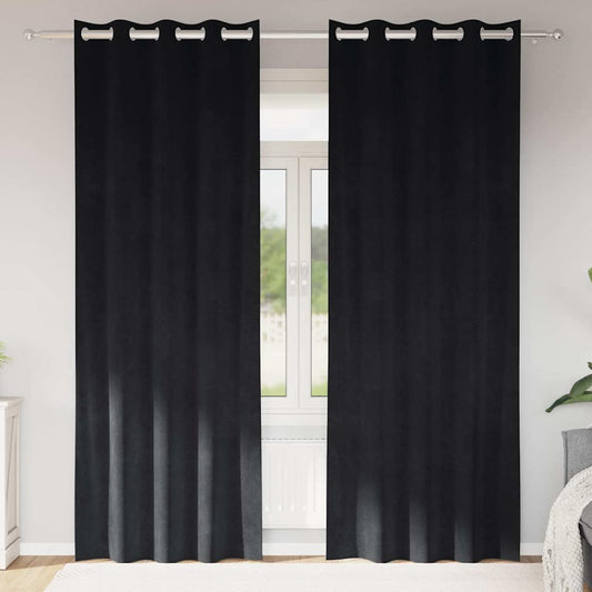 Curtains Blackout vidaXL με Eyelets 2 τεμαχίων Μαύρο Βελούδο