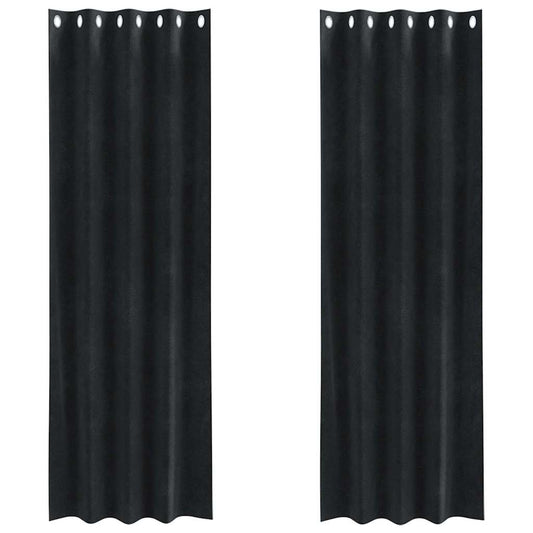 Curtains Blackout vidaXL με Eyelets 2 τεμαχίων Μαύρο Βελούδο