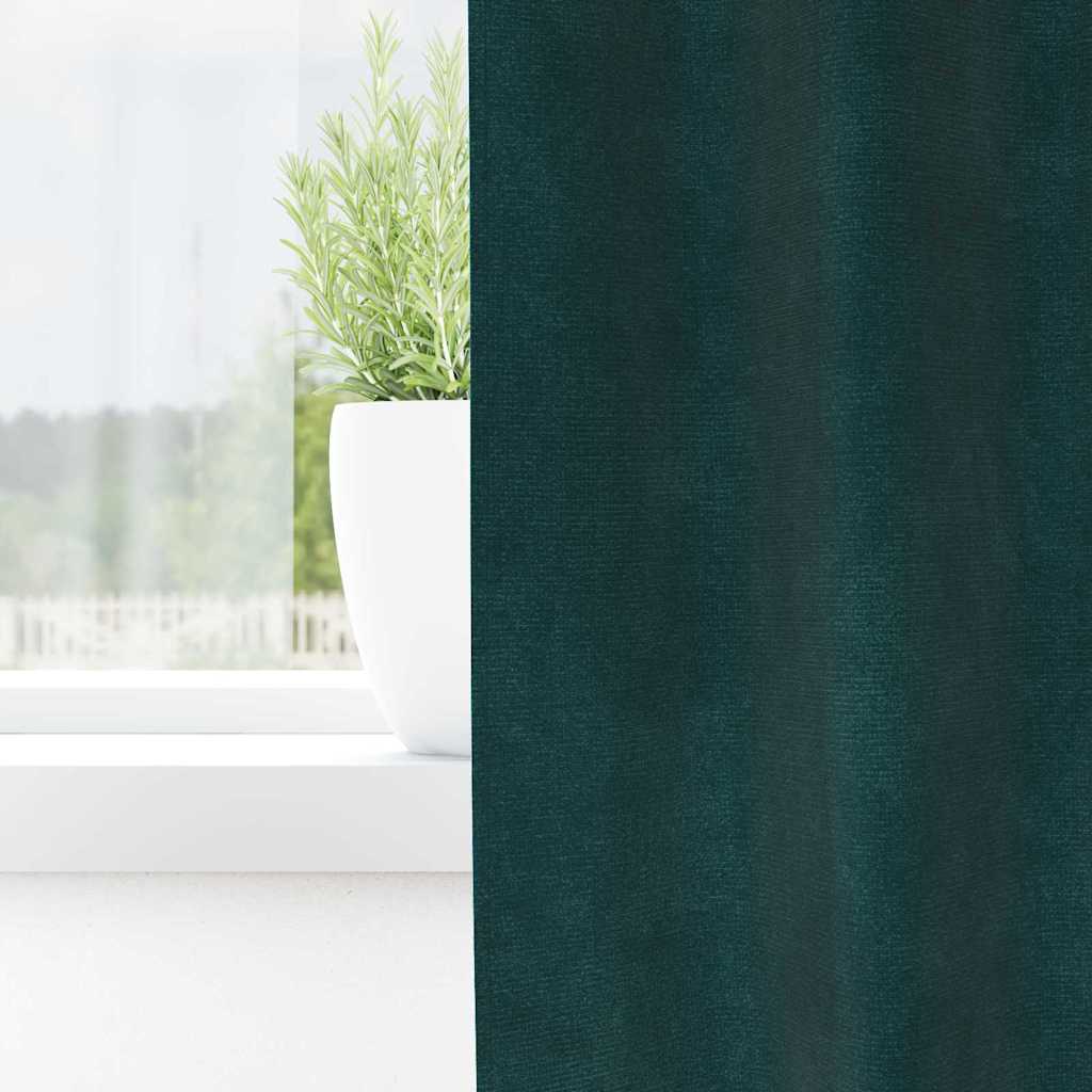 Curtains blackout vidaXL με κορδέλα 2 τεμ Σκούρο Πράσινο Βελούδο