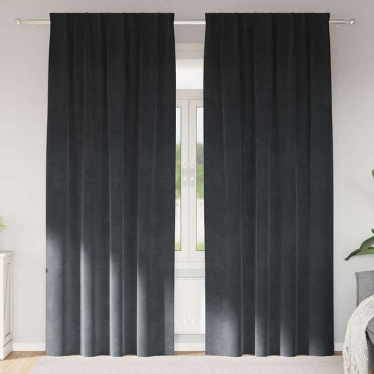 Curtains Blackout vidaXL με ταινία 2 τεμάχια Ανοιχτό Γκρι Βελούδο