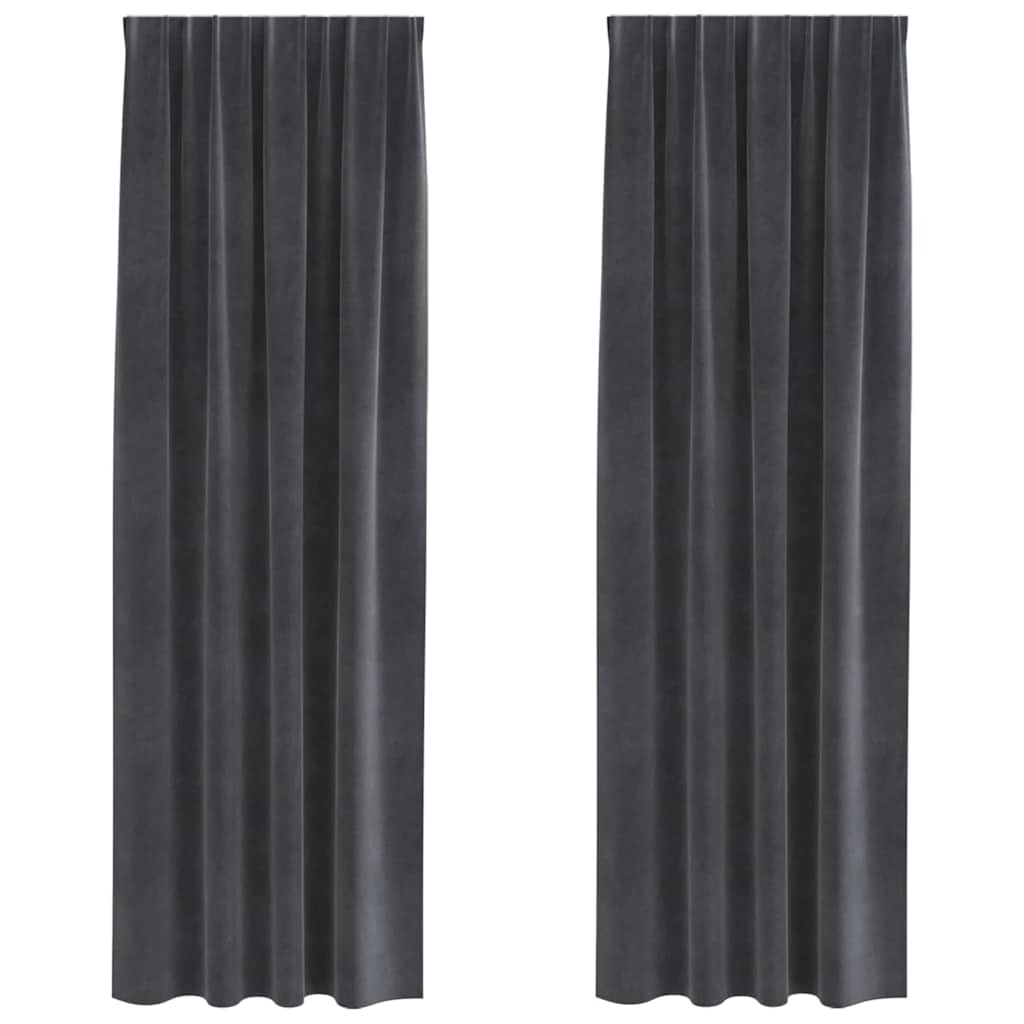 Curtains Blackout vidaXL με ταινία 2 τεμάχια Ανοιχτό Γκρι Βελούδο