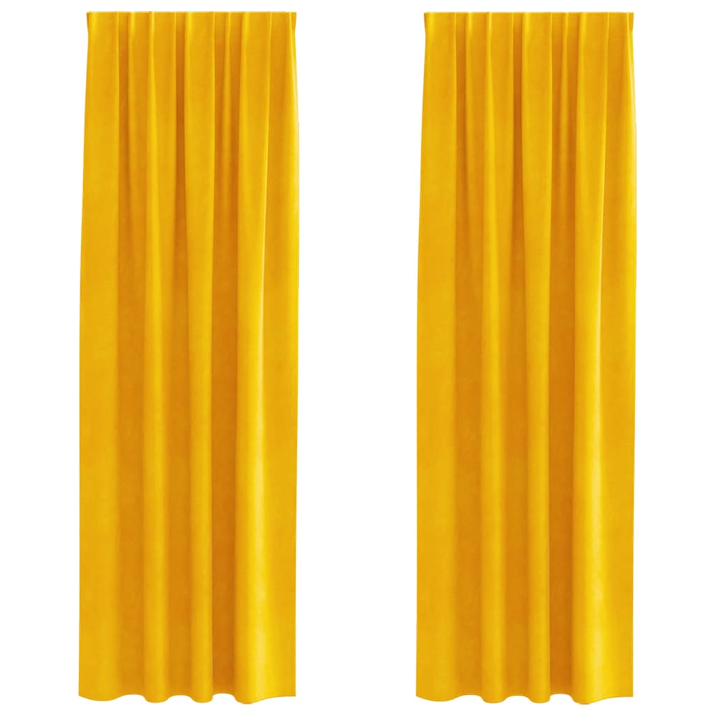 vidaXL Κουρτίνες συσκότισης 2 τμχ. Μουσταρδί 140 x 225 cm Βελούδο