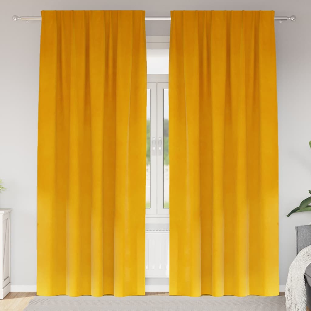 vidaXL Κουρτίνες συσκότισης 2 τμχ. Μουσταρδί 140 x 245 cm Βελούδο