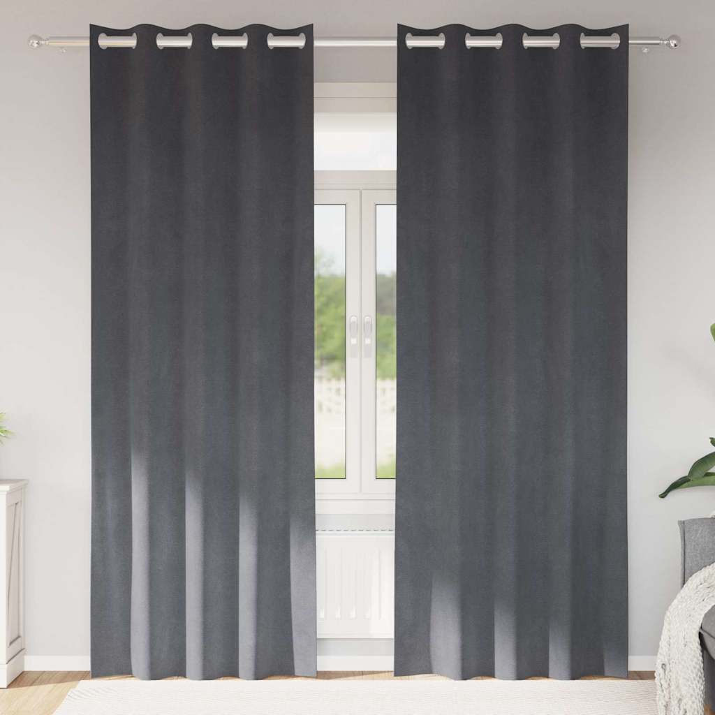Curtains Blackout vidaXL με Μάτια 2 τμχ Σούπερ Ανοιχτό Γκρι Βελούδο
