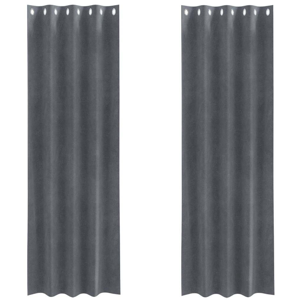 Curtains Blackout vidaXL με Μάτια 2 τμχ Σούπερ Ανοιχτό Γκρι Βελούδο