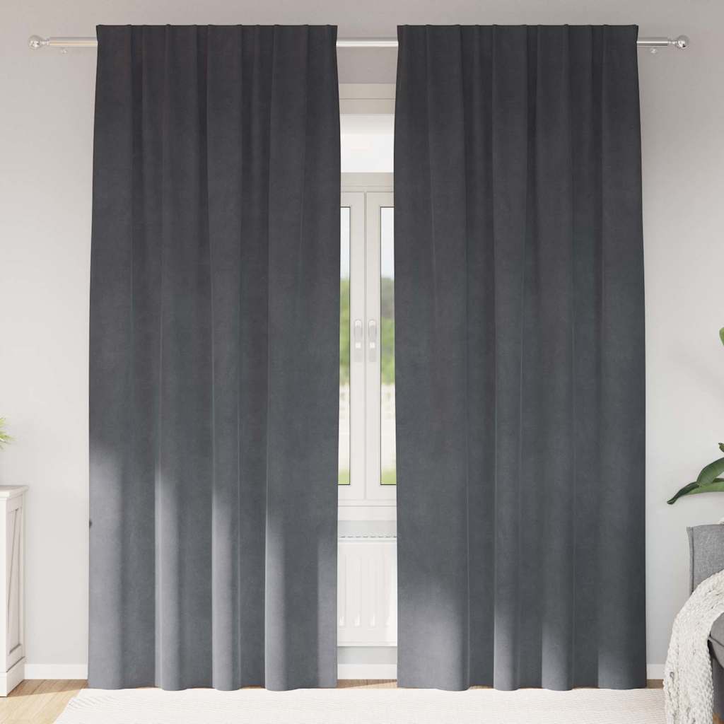 Curtains Blackout vidaXL με κορδόνι 2 τεμ Σούπερ Ανοιχτό Γκρι Βελούδο