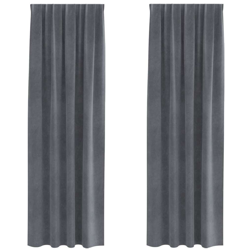 Curtains Blackout vidaXL με κορδόνι 2 τεμ Σούπερ Ανοιχτό Γκρι Βελούδο