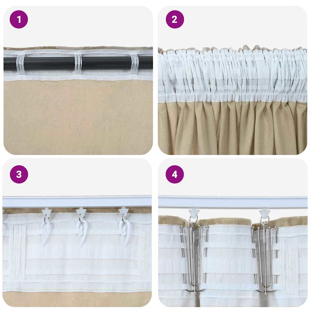 vidaXL Βελούδινες Κουρτίνες 2 τμχ. Κρεμ 140 x 140 cm Βελούδο