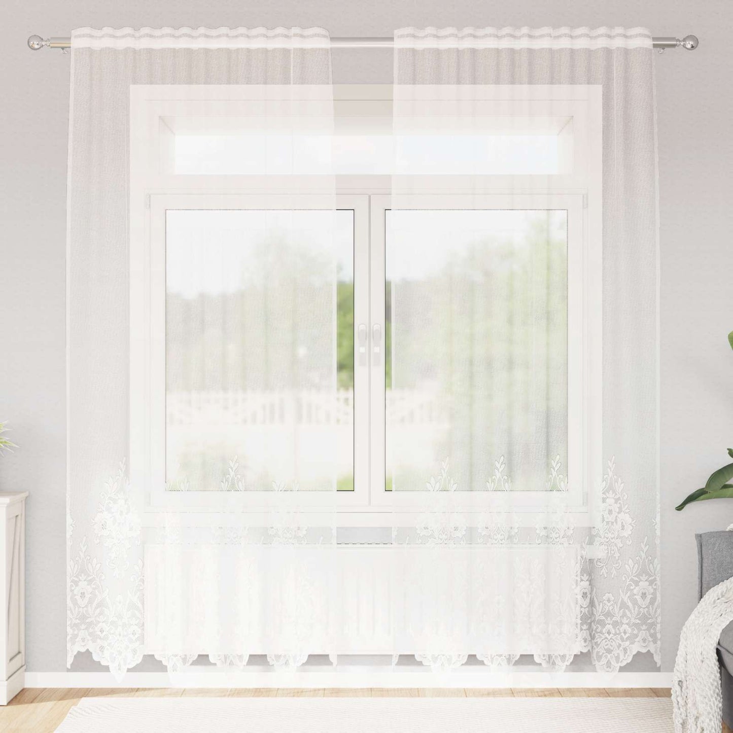 vidaXL Κουρτίνα Δαντέλας Λευκό 245x150εκ Πολυεστέρας