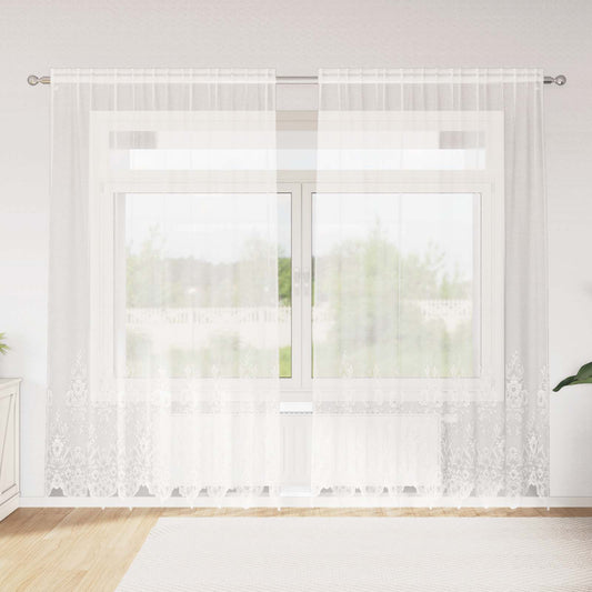 vidaXL Κουρτίνα Δαντέλας με κουρτίνες Λευκό 245 x 200 cm Πολυεστέρας